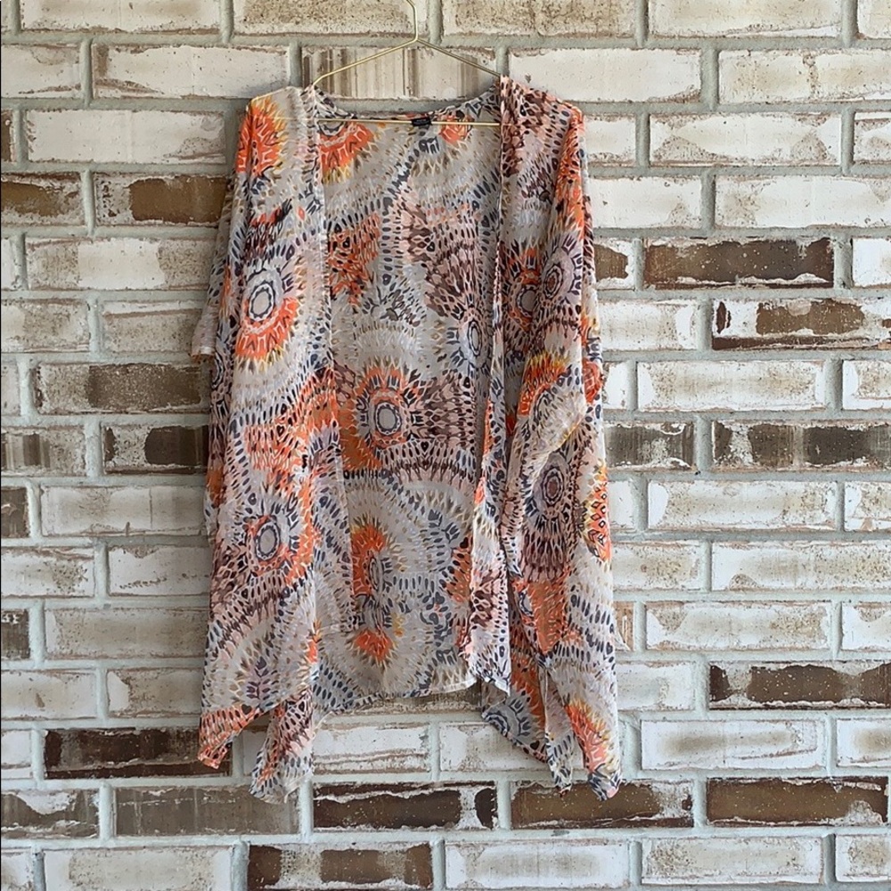 Open Front Printed Kimono Style Cover Up OSFM